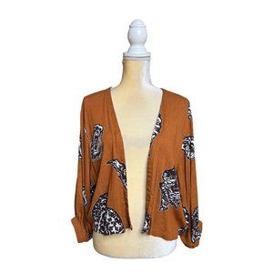 NEW Bel Kazan Brown Printed Shell Kimono One Size Open Front Shell Print